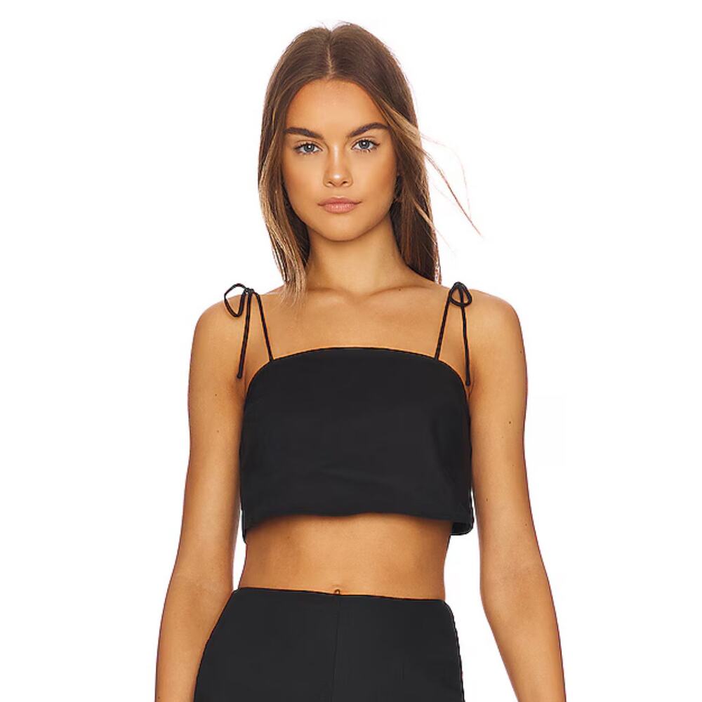 Wilfred Smocked Crop‎ Top Womens Large Tie Shoulder Straps Black Summer